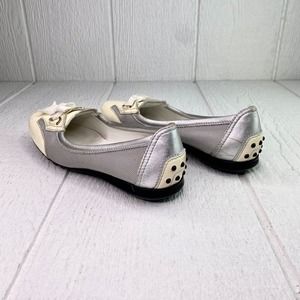 Tods‎ White Silver Leather Ballet Flats Womens Driving Shoes 35.5 5.5 Tod's